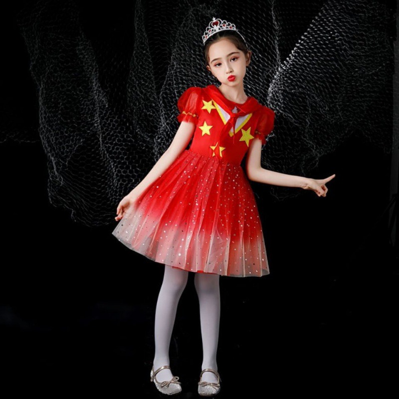 十一儿童合唱演出服红星闪闪爱国中小学生唱红歌朗诵舞蹈表演服装