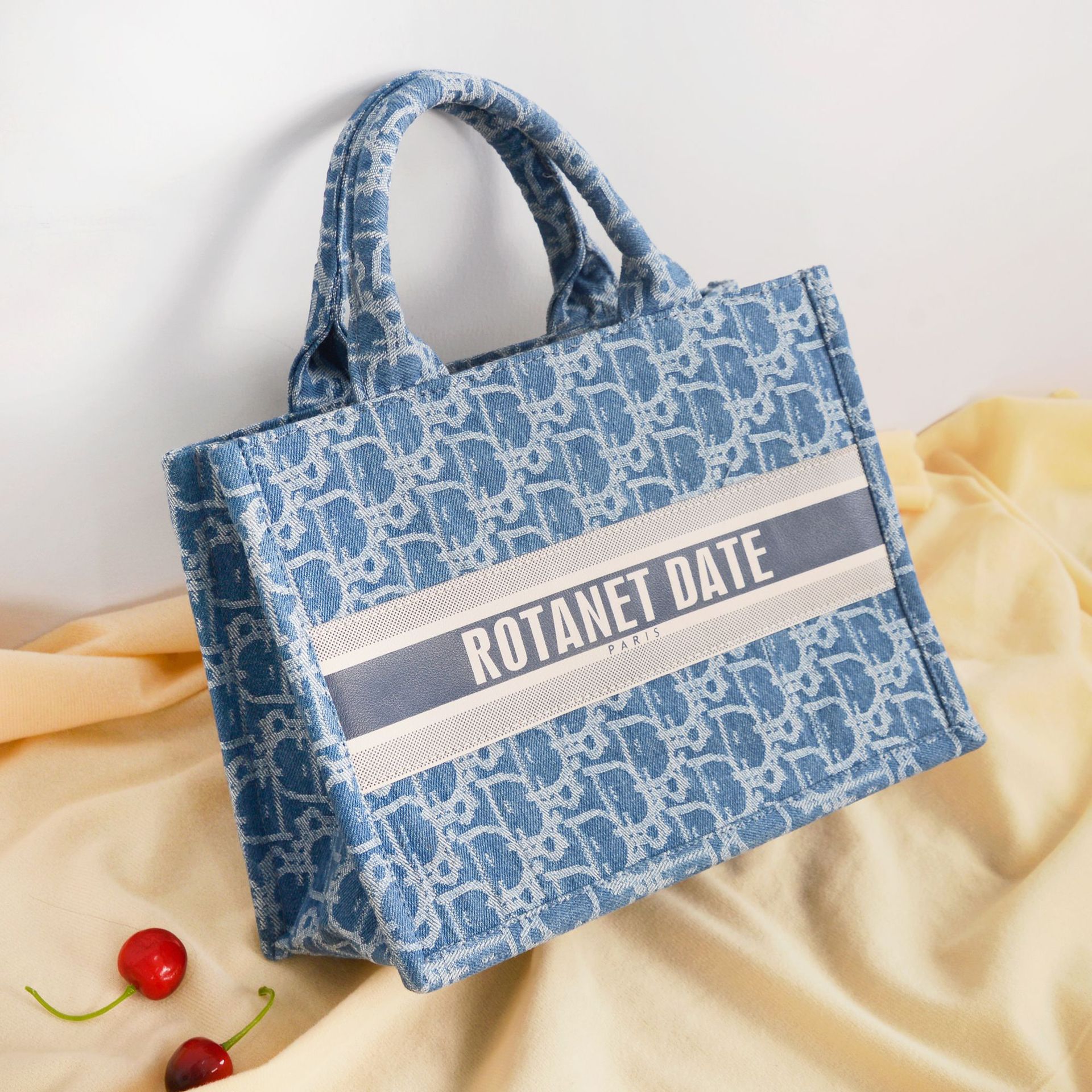 新款欧美时尚大容量托特包帆布老花女包刺绣购物袋复古tote手提包