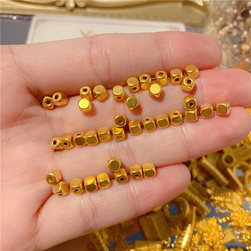 3d硬金999小金豆方珠 黄金隔珠转运珠路路通男女手链手串散珠金珠