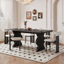 侘寂风复古实木餐桌家用餐厅黑色餐桌椅组合奶油风中古白蜡木餐桌