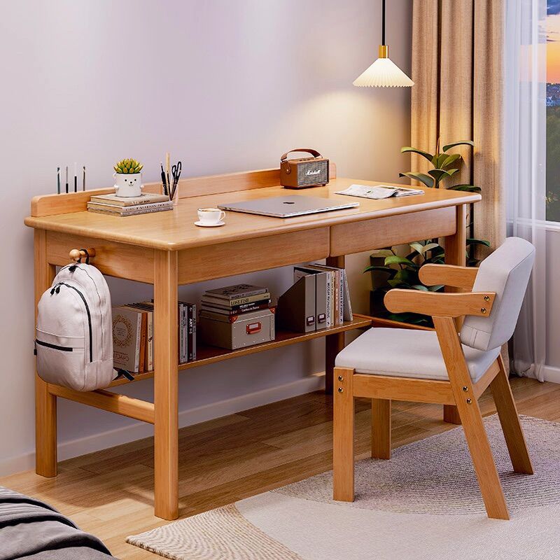 Solid Wood Desk Student Household Writing Desk Junior High School Student Study Table Simple Drawer Bedroom Adult Computer Desk Desktop