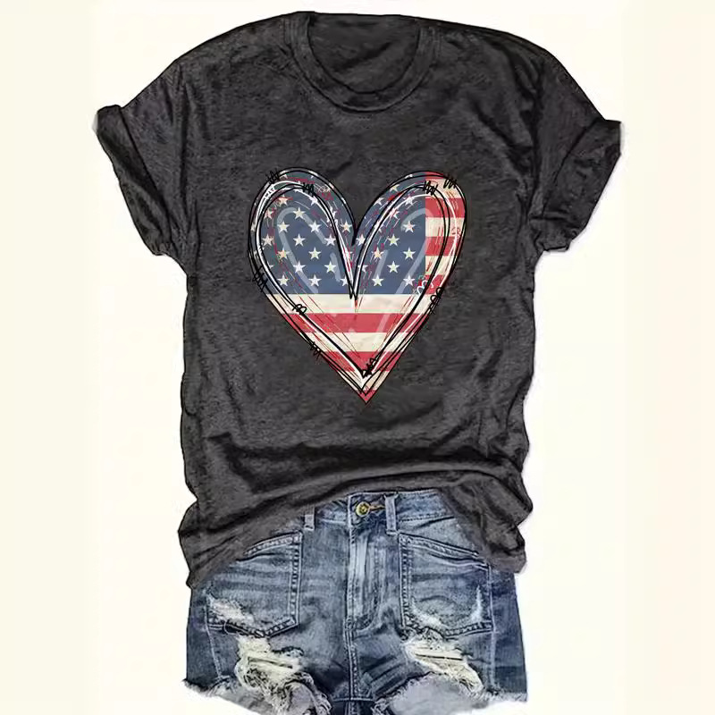 Retro Fashion Love America Flag Print Women T-shirt New Hot