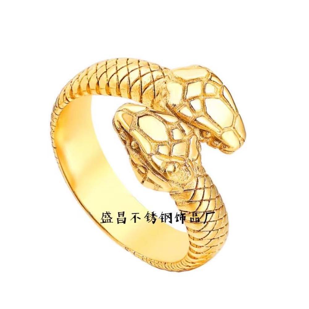 外贸饰品批发潮牌个性霸气双头蛇异形蟒蛇戒指钛钢朋克流行手饰