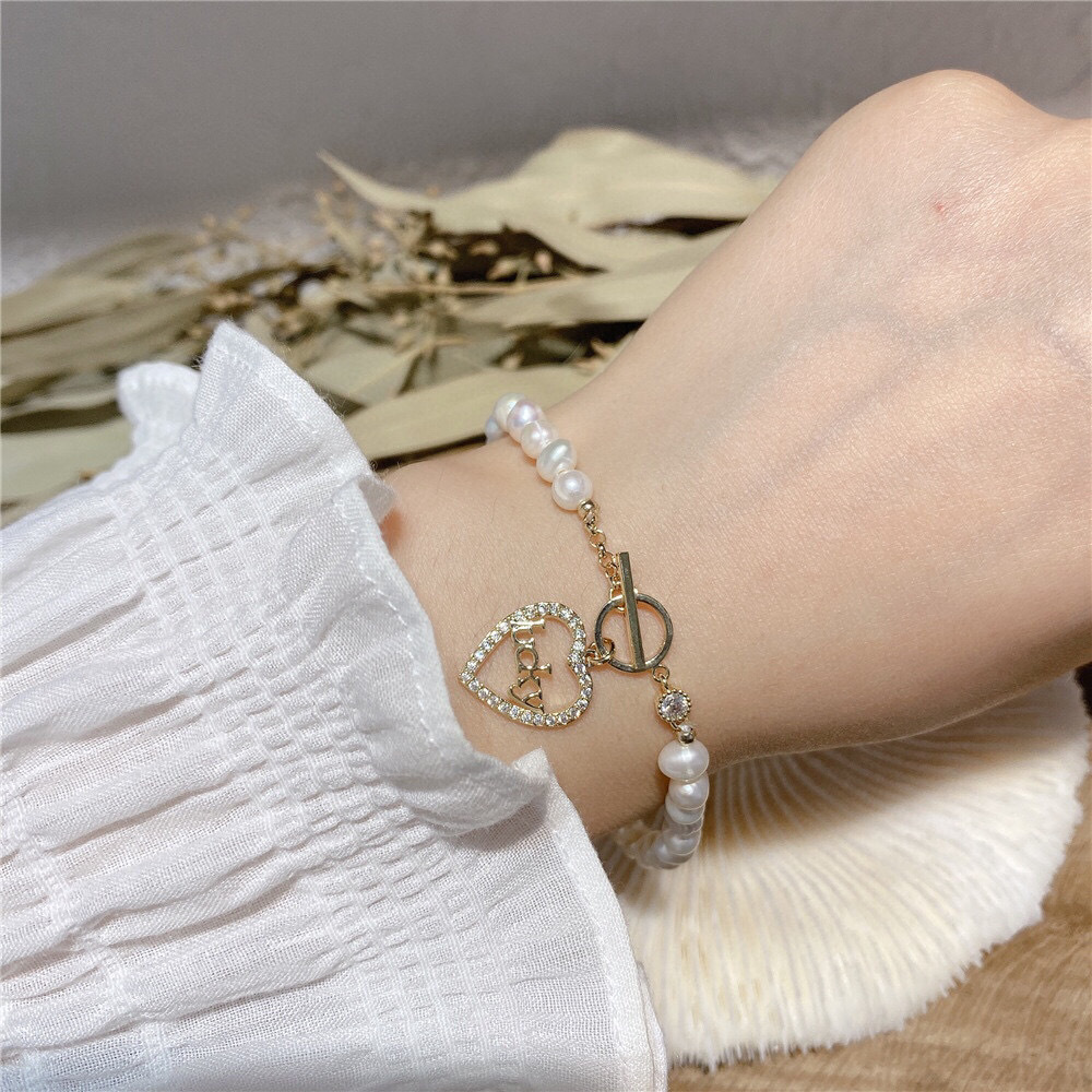 Style Baroque Freshwater Pearl Bracelet Graceful Personality Love Heart Simplicity Korean Style Carrying Strap Bracelet