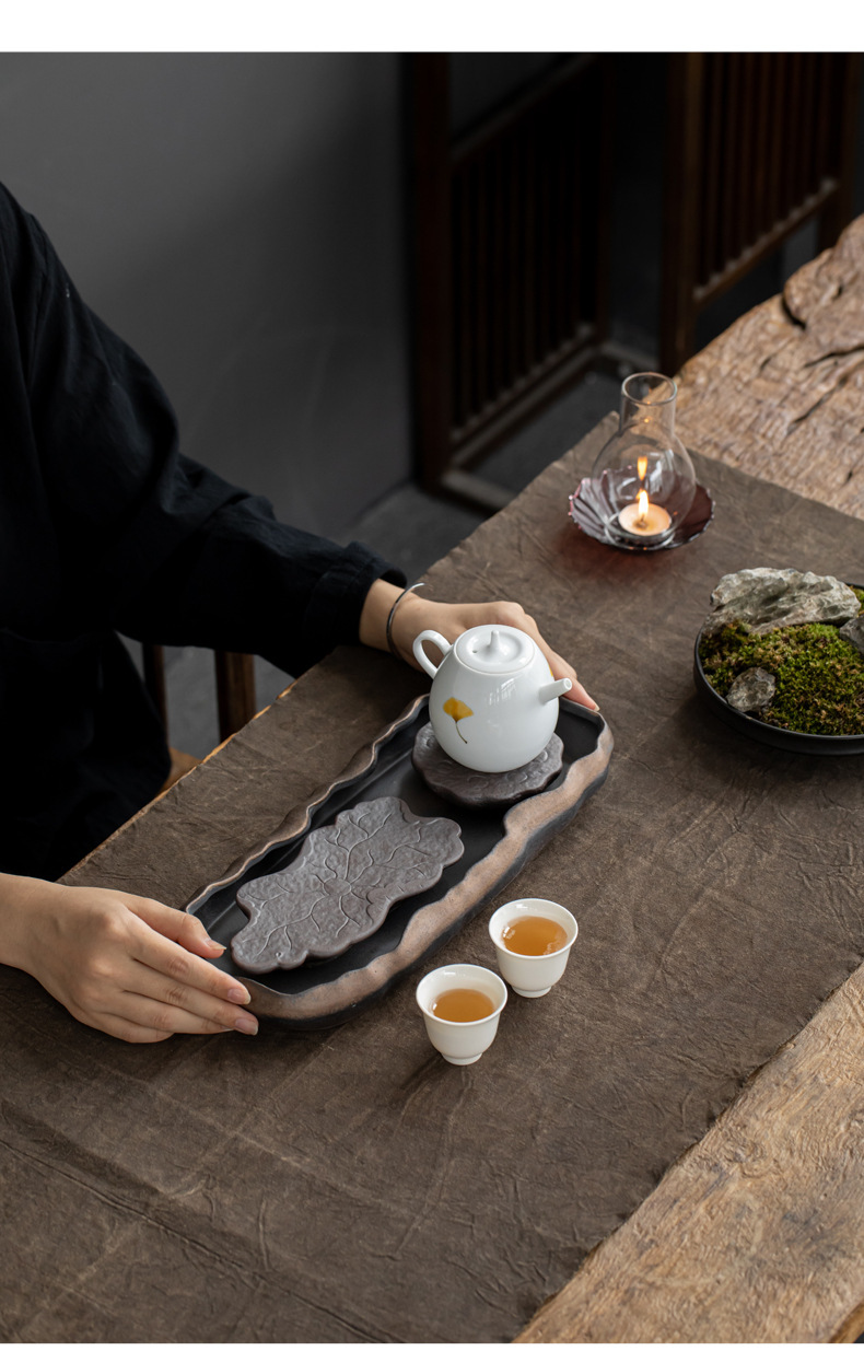 粗陶干泡台茶盘禅意储水小型两人用简易茶海陶瓷日式茶台家用壶承