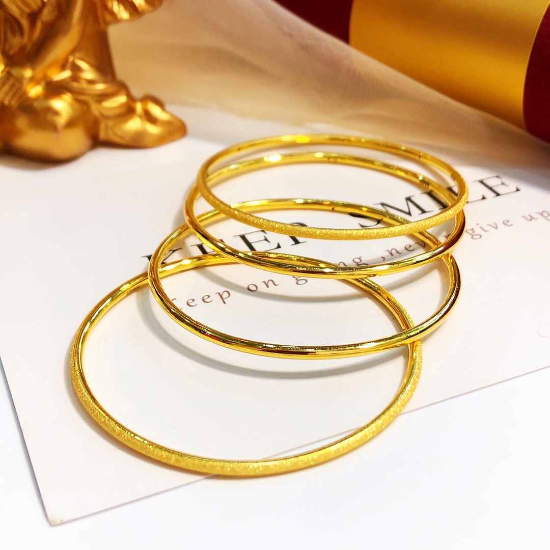 足金999硬金手镯 素圈圆环手镯轻版黄金镯子三生三世亮面砂面手环
