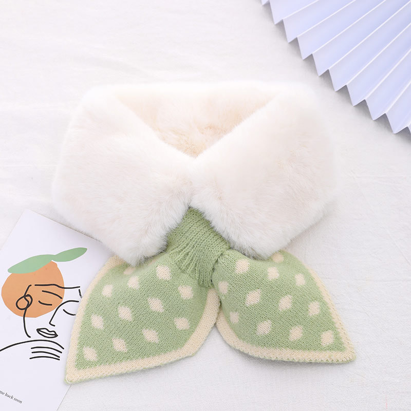 Korean Style Polka Dot Imitation Rabbit Fur Children's Scarf Women's Winter Thickened Fleece Scarf Baby Child Cross Bandana Wholesale