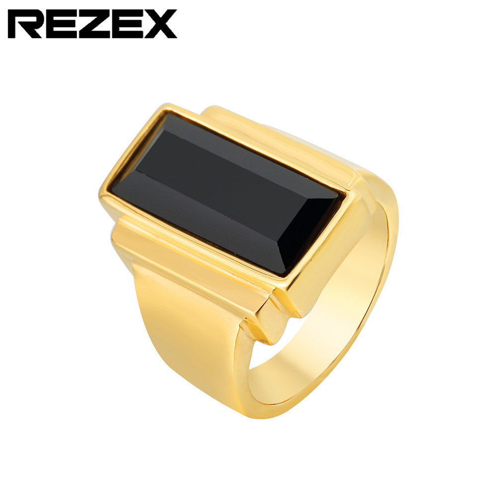 r0606-nk03 外贸饰品批发 欧美个性时尚金色黑宝石男士钛钢戒指