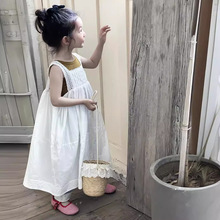瑜瑜公主 女童夏季新款韩版韩系白裙子 儿童蕾丝花边背心长裙