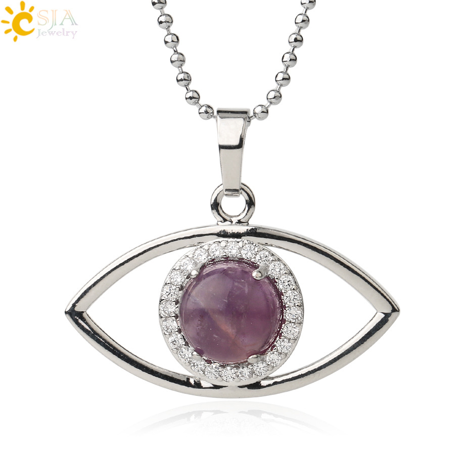 亚马逊热卖天使之眼镶水晶吊坠男女通用石头项链简约百搭锁骨链