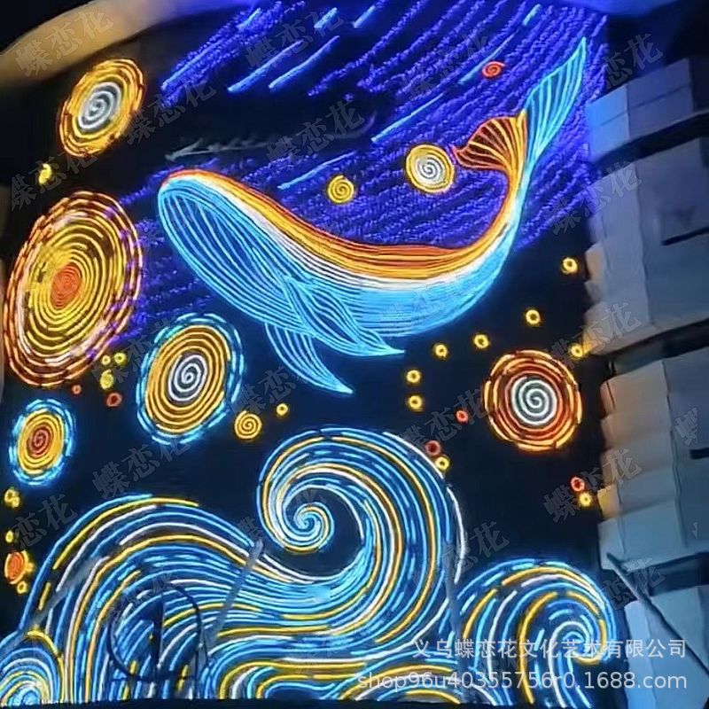 夏季美陈商场户外墙体灯光亮化led幕墙灯饰画装饰装扮夜景布置