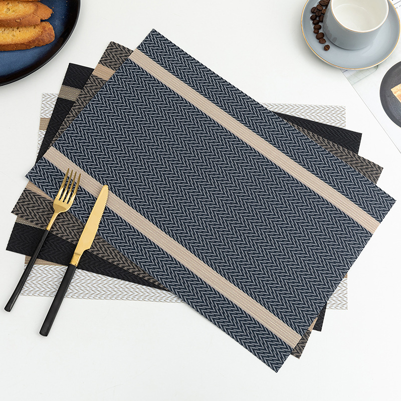 Dining Mat PVC Waterproof and Oil-Proof Japanese Style Heat Proof Mat Dining Table Cushion Gold Line Jacquard Hotel Restaurant and Cafe Western-Style Placemat