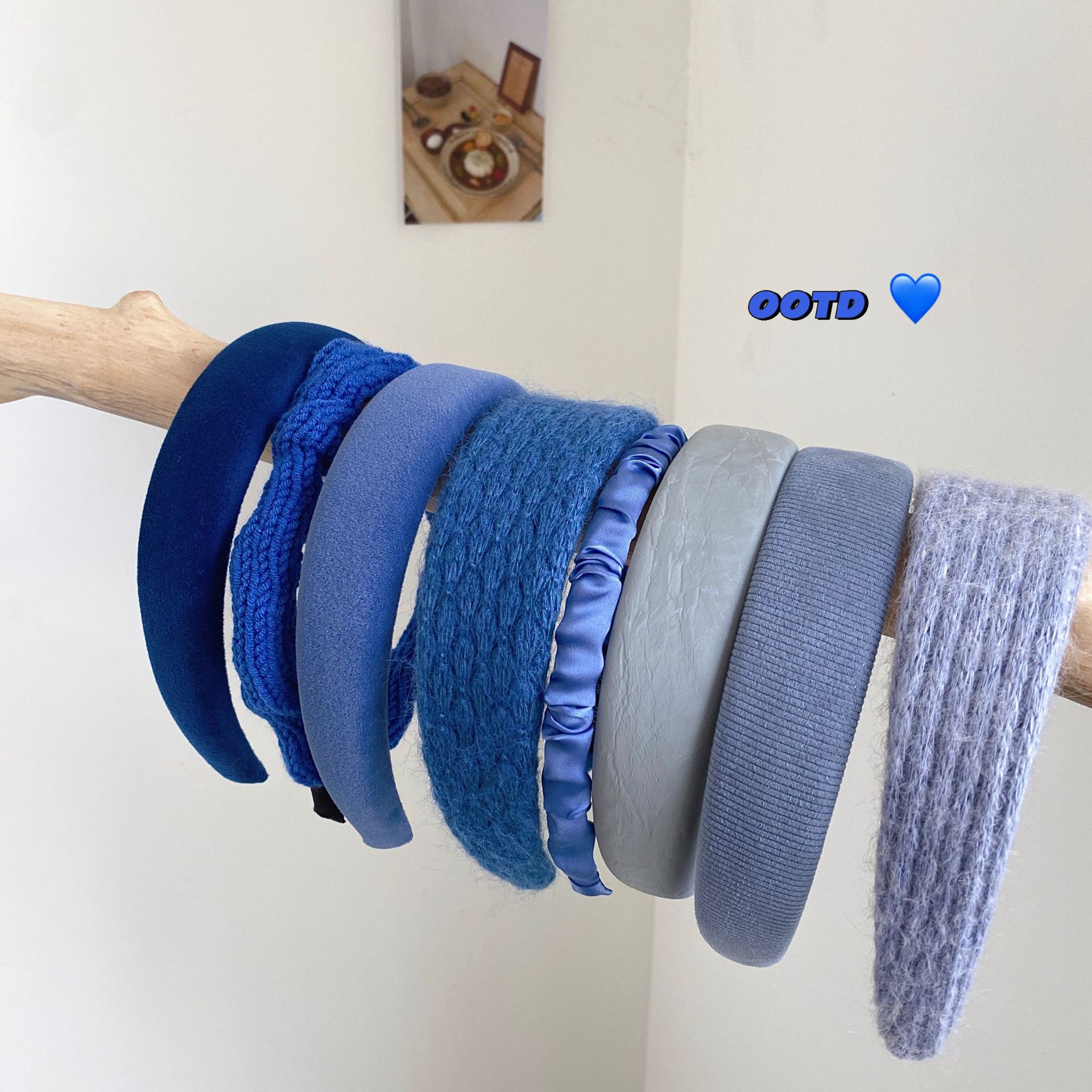 克莱因蓝韩国ins蓝色发箍合集斜纹宽边布料外出压发发卡甜美发饰