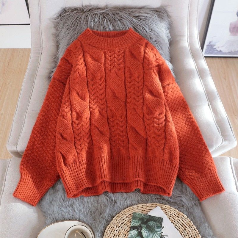 Women's Mid-Collar Sweater for the Elderly Pullover Outerwear Thickened Autumn and Winter New Lazy Wind Plait Cardigan Bottoming Sweater