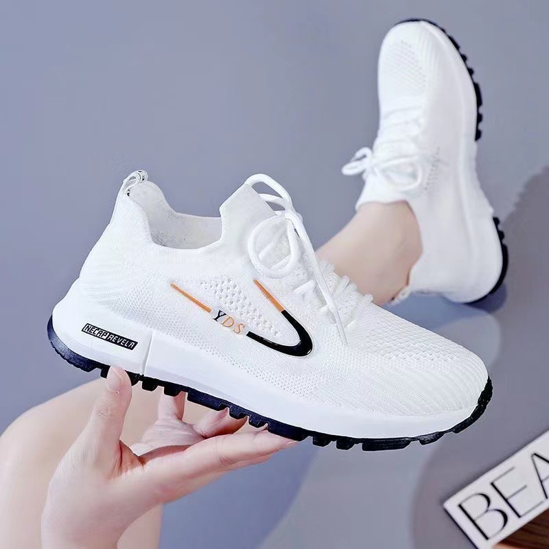 One Piece Dropshipping New Women's Flying Woven Breathable Mesh Shoes Comfortable Soft Bottom White Shoes Stylish and Lightweight Student Shoes Sneaker