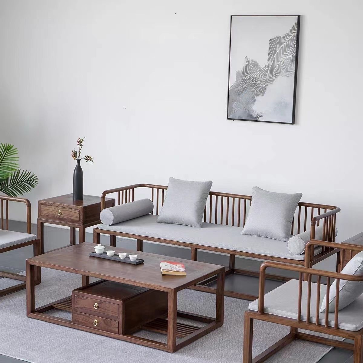 新中式老榆木家具沙发仿古床小户型实木老门板罗汉床推拉床沙发榻