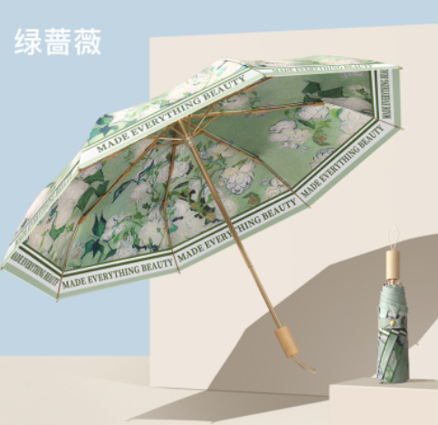 New Hand Open Two-Color Double-Sided Vinyl Floral Umbrella Three Fold Parasol Retro Sunny and Rainy Dual-Use