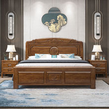 黄金梨木新中式1.5米纯实木床1.8米家用主卧大床储物双人床
