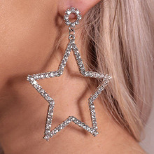 欧美热销新款 时尚星星吊坠耳环 气质闪亮水钻水晶耳钉earrings