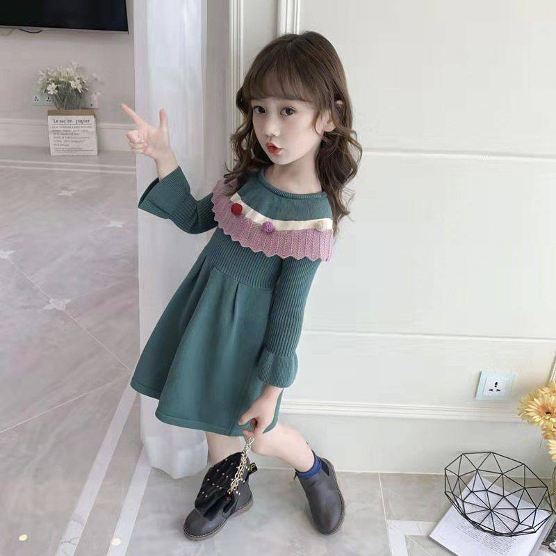 女童连衣裙秋装新款毛衣公主裙韩版洋气小女孩网红毛线针织连衣裙