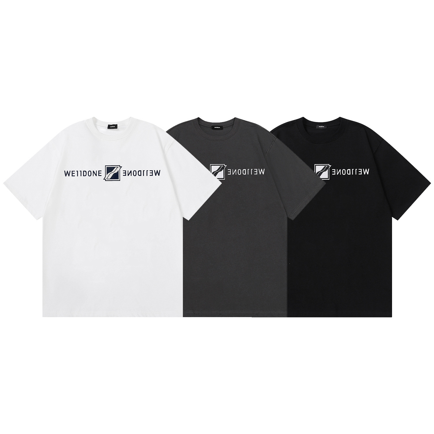 正确版本we11done 春夏新款镜像方块字母logo印花短袖宽松t恤男女