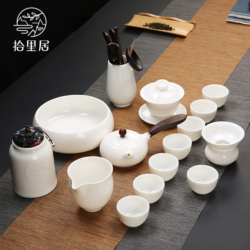 白瓷茶具套装家用羊脂玉瓷功夫茶具简约泡茶壶盖碗茶杯整套