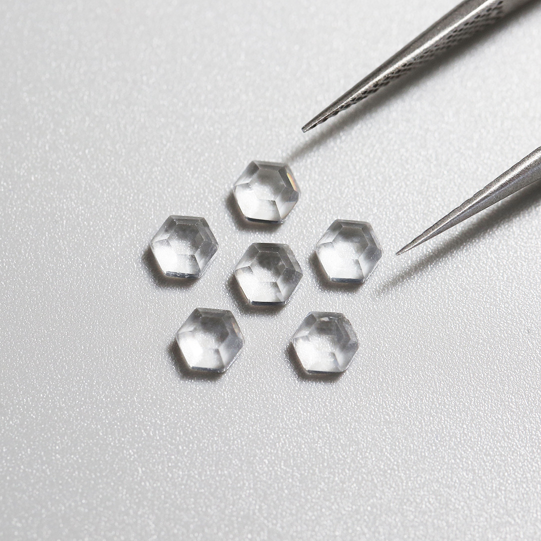 热销 天然托帕石裸石戒面白黄玉六边4x4适合镶嵌项链戒指配石