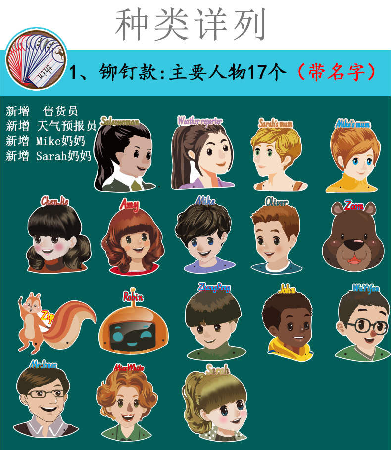 pep人教版小学英语课件头饰教具课本人物头像面具公开课课堂表演