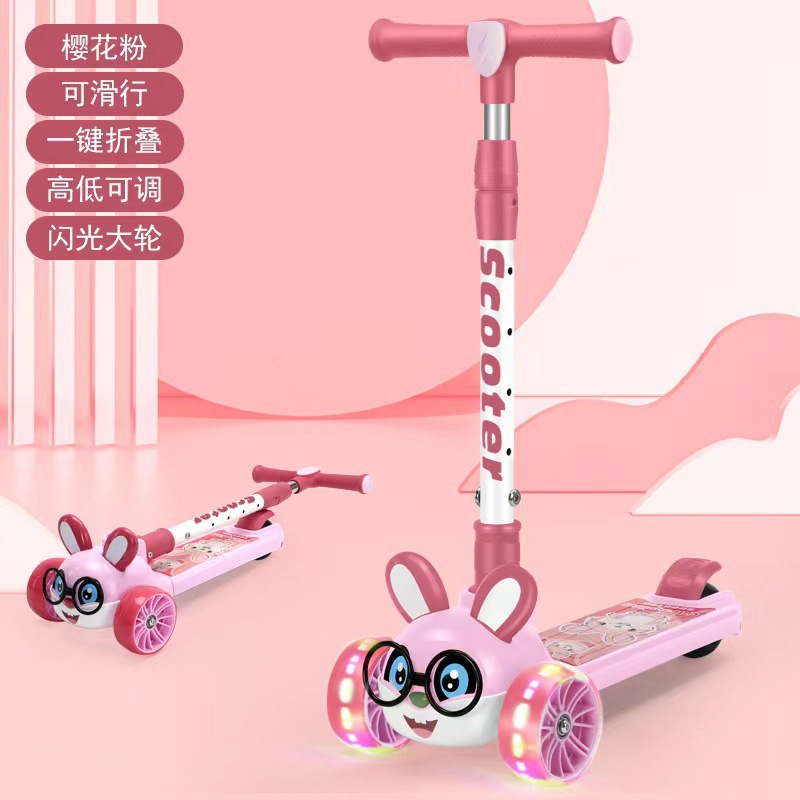 Manufacturer Children's Scooter Bunny Cartoon Shape Veneer M High Car Three-in-One Riding and One-Click Folding