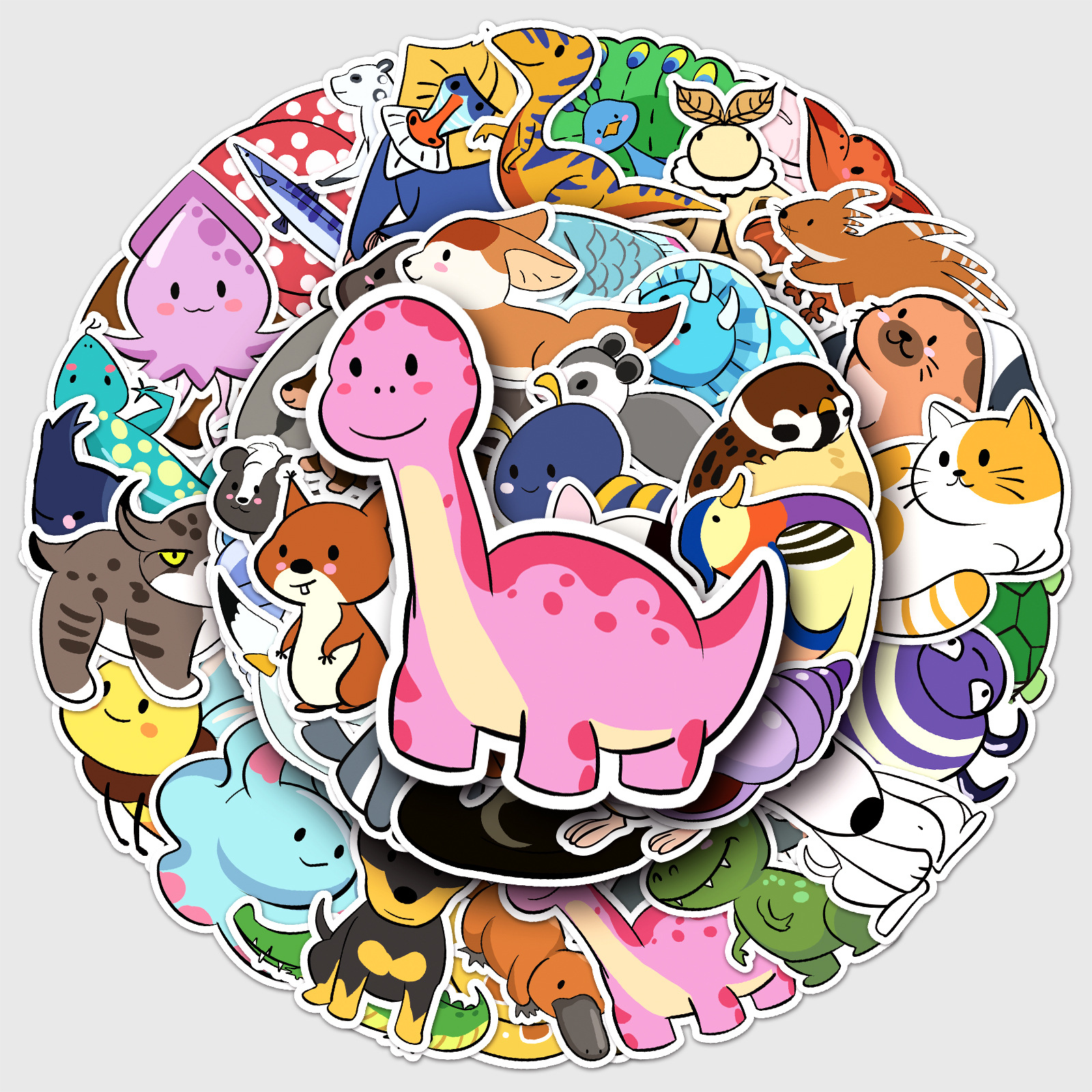 50张原创简笔画卡通动物涂鸦贴纸可爱手绘diy手机行李箱防水贴纸