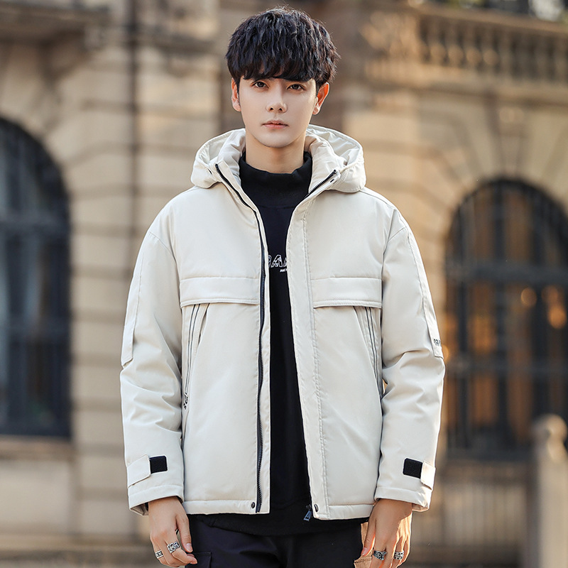 Winter Down Jacket Men 'S White Duck Down Warm Hooded Jacket Men 'S Casual Couple Solid Color Short Down Coat