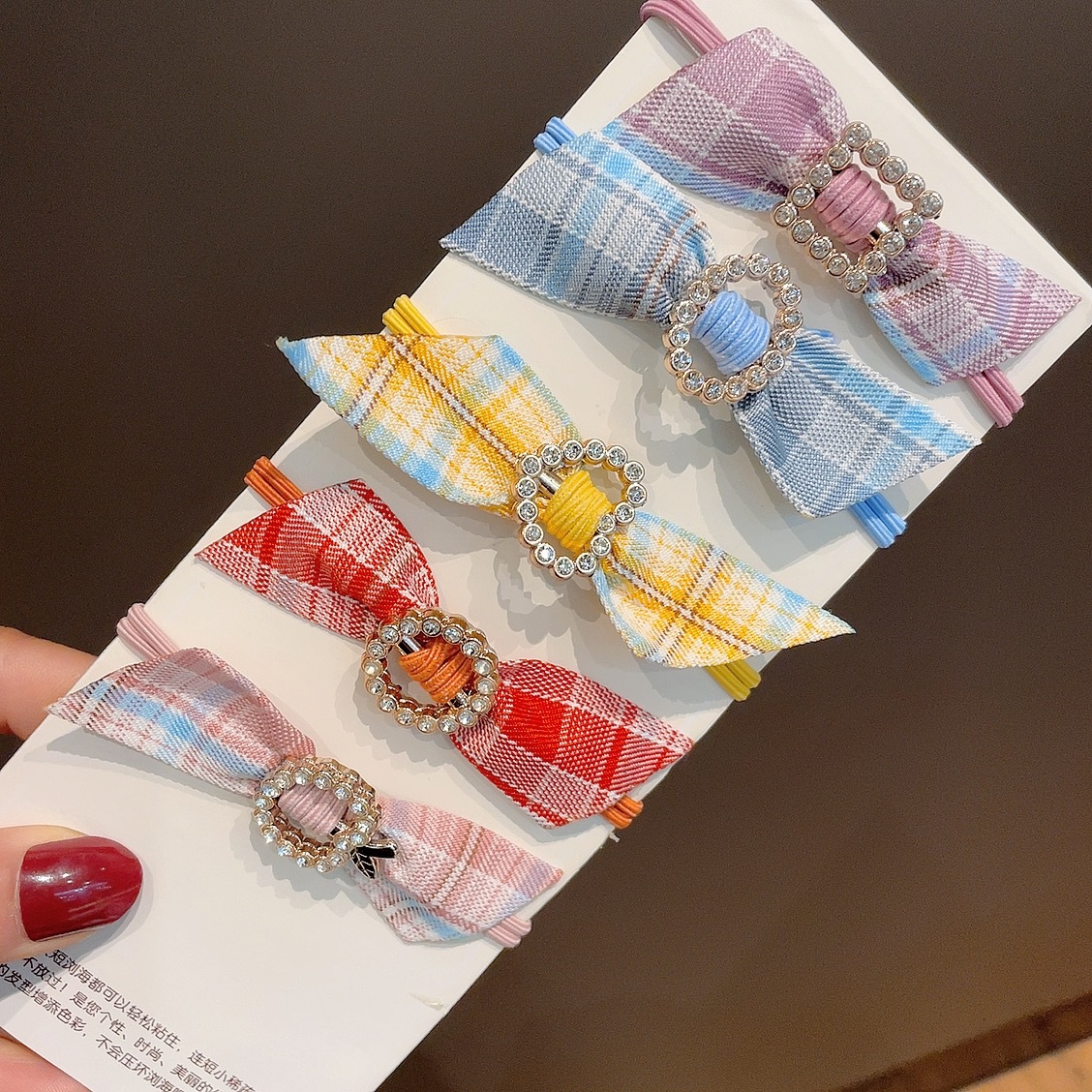 jk少女格子蝴蝶结发圈气质简约布艺飘带头绳网红皮筋成人发绳发饰