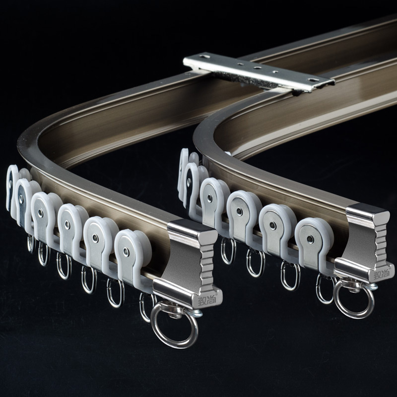 窗帘轨道弯轨重型铝合金可弯曲窗帘杆弧形窗帘飘窗静音滑道