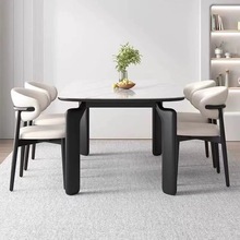 现代简约轻奢岩板餐桌椅组合家用小户型饭桌伸缩折叠实木圆形桌子