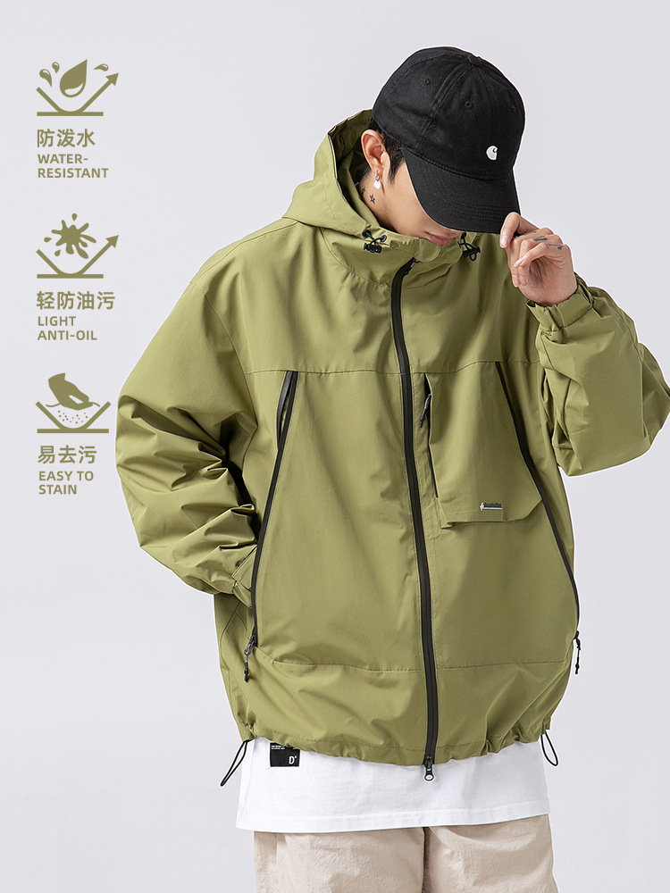 Three-Proof Function Outdoor Jacket Coat Men's Autumn and Winter New Double-Headed Adhesive Zipper Outdoor Loose Japanese Style Hooded Jacket