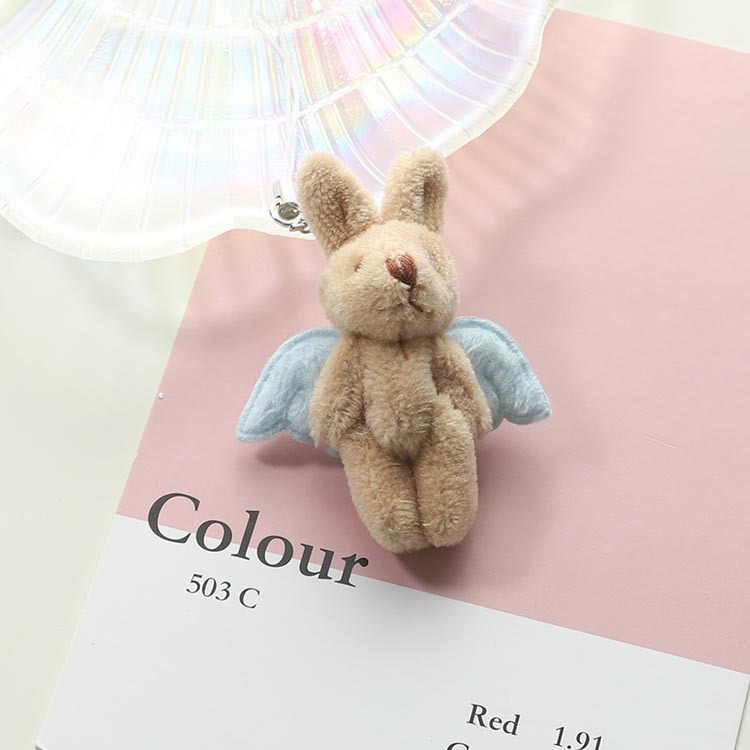 迷你天使小熊手机链 diy手机壳链条翅膀关节熊钥匙链毛绒公仔挂