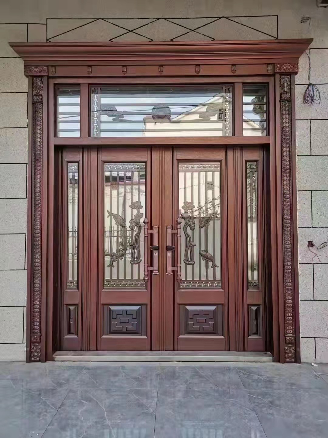 农村别墅大门双开进户大门别墅庭院锌铁合金对开入户大门仿铜大门