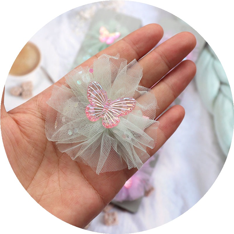 Cross-Border New Arrival Net Yarn Flowers Children's Barrettes Sweet Cute Princess Style Aurora Butterfly Side Clip Hairware