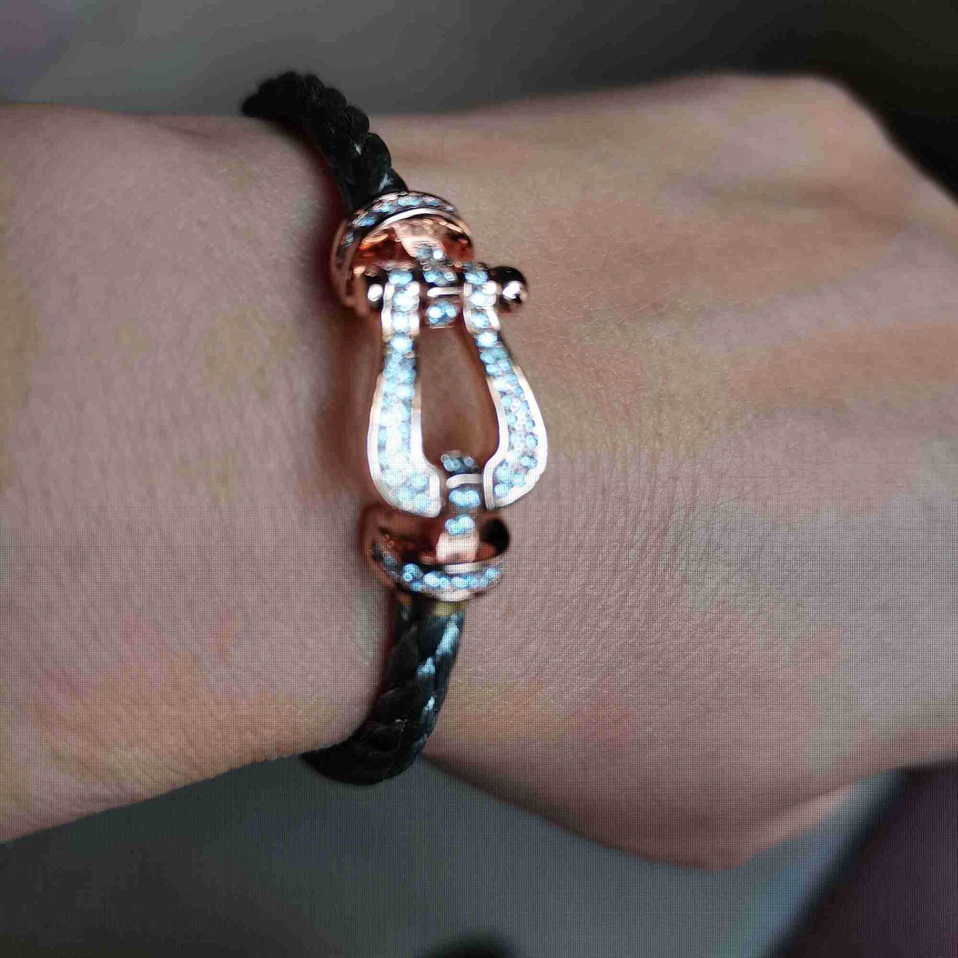 fred手链带钻费雷德手绳马蹄扣18k精钢款镶钻银大小男女手链