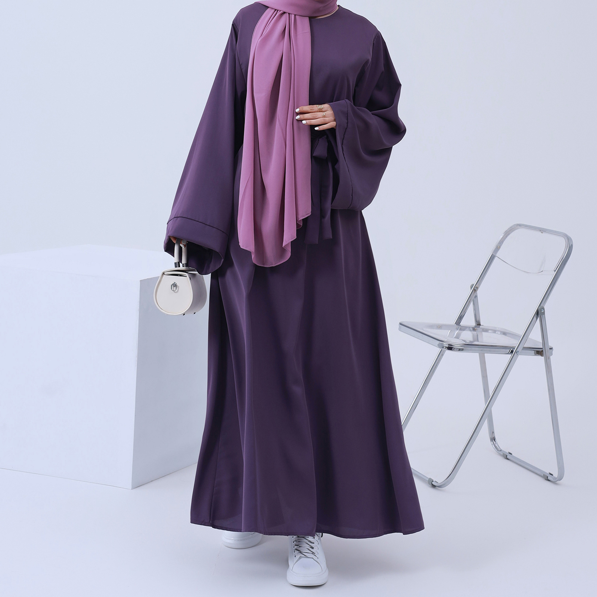 Loriya AliExpress Basic Style Middle East Turkey Solid Color plus Size Robe Dress Lr363
