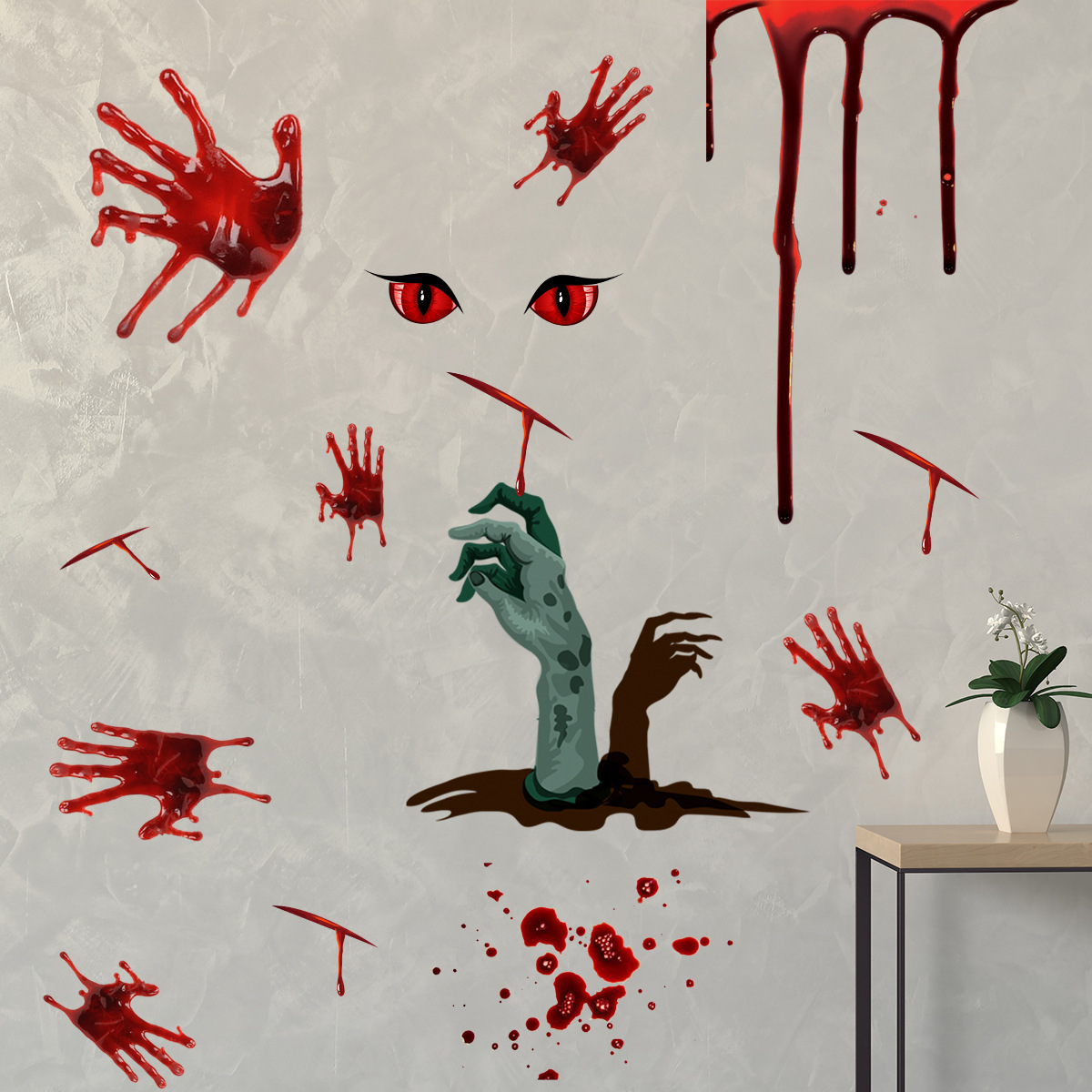 新款万圣恐怖女巫血手印眼睛蝙蝠节日墙贴客厅背景墙创意墙贴画
