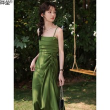绿色吊带连衣裙两件套开衫2023夏初秋新款高级感法式气质显瘦长晔