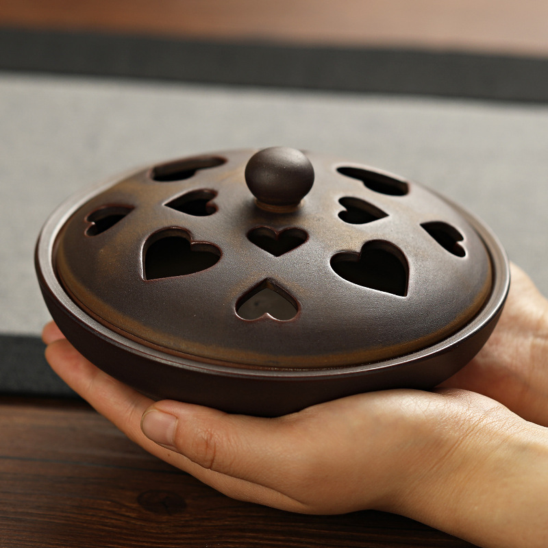 复古蚊香炉带盖防火防烫大号香炉家用香薰炉禅意陶瓷檀香炉盘香炉