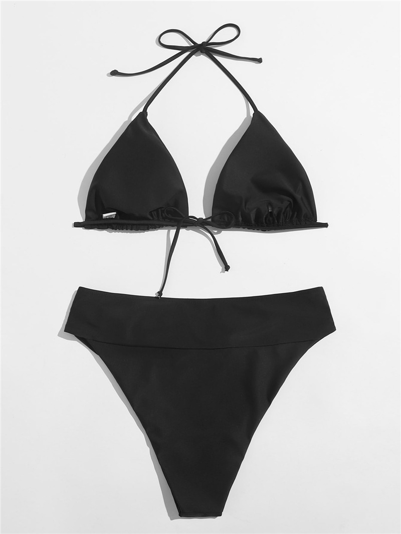 2021新款欧美外贸泳衣女分体系带黑色比基尼亚马逊速卖通大码泳装