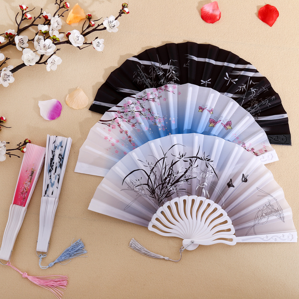 Plastic Fan Folding Fan Chinese Style Women's Student Summer Carry-on Ancient Costume Folding Fan Wholesale Dance Folding Fan