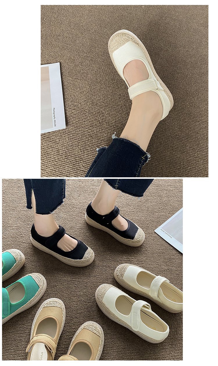 东大门单鞋厚底渔夫鞋女夏季薄款一脚蹬休闲玛丽珍女鞋白色帆布鞋