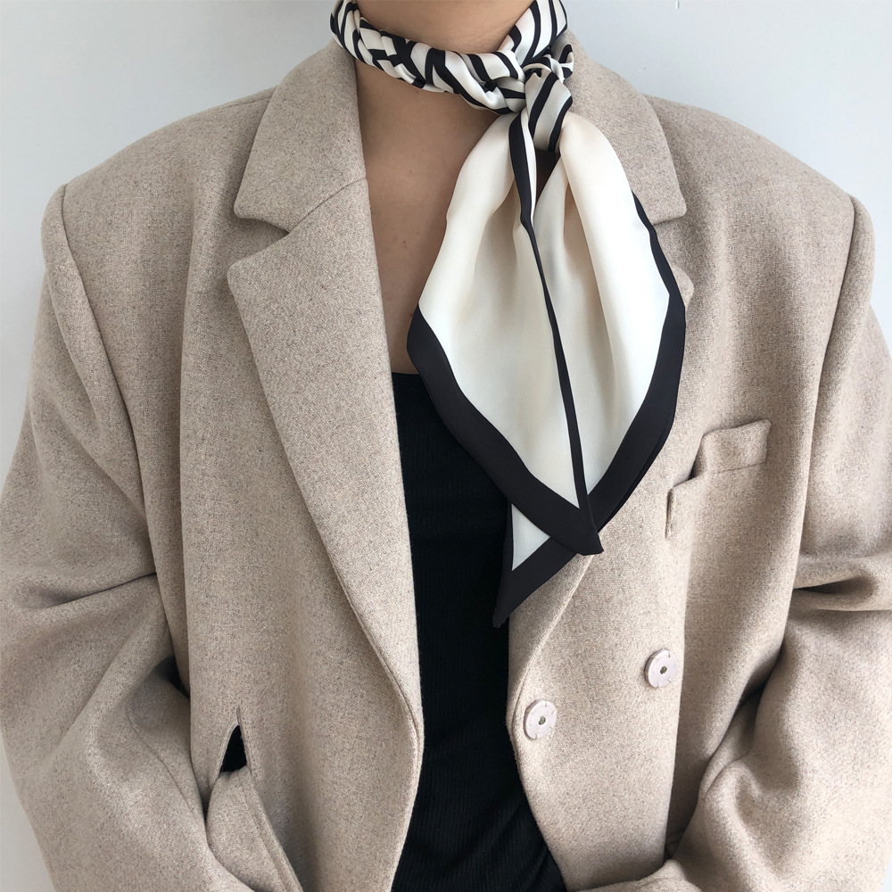 韩国长款条纹丝巾百搭窄长巾飘带秋冬洋气时尚搭配西装小领巾丝巾
