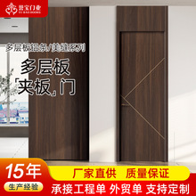 多层板夹板木门实木复合房间门家用室内卧室门轻奢铝条美缝套装门
