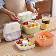 INS学生塑料分格饭盒方形带餐具可微波午餐盒上班族便携便当盒