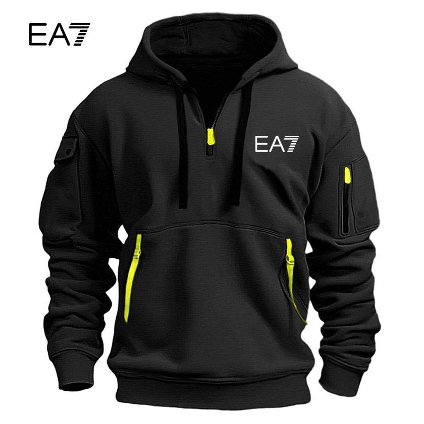 跨境新款秋冬季男士卫衣连帽衫拉链多口袋套头衫男士运动休闲外套